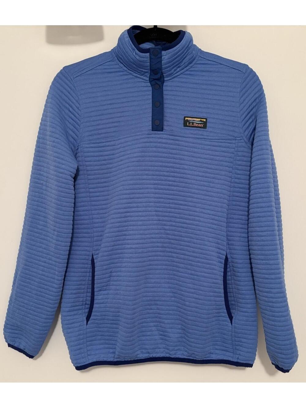 LL Bean Airlight Ribbed Knit Fleece Snap Neck Pullover Sweater Womens Small Tall